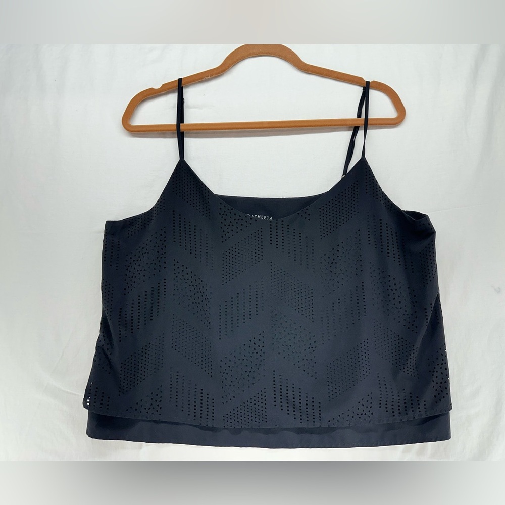 Athleta Women’s Size L Laser Cut Layered Black Tank Top Spaghetti Strap